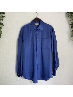 Vintage Modena Blue Long Sleeve Button Up Dress Shirt Men's Size 16 1/2 Large